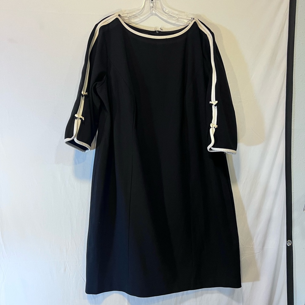 Talbots Dress Black Shift Dress White Trim Bows Career Office 16